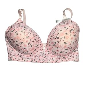 Laura Ashley Pink Floral Feminine Breathable Wire Free Lightly Lined Bra 38D NWT